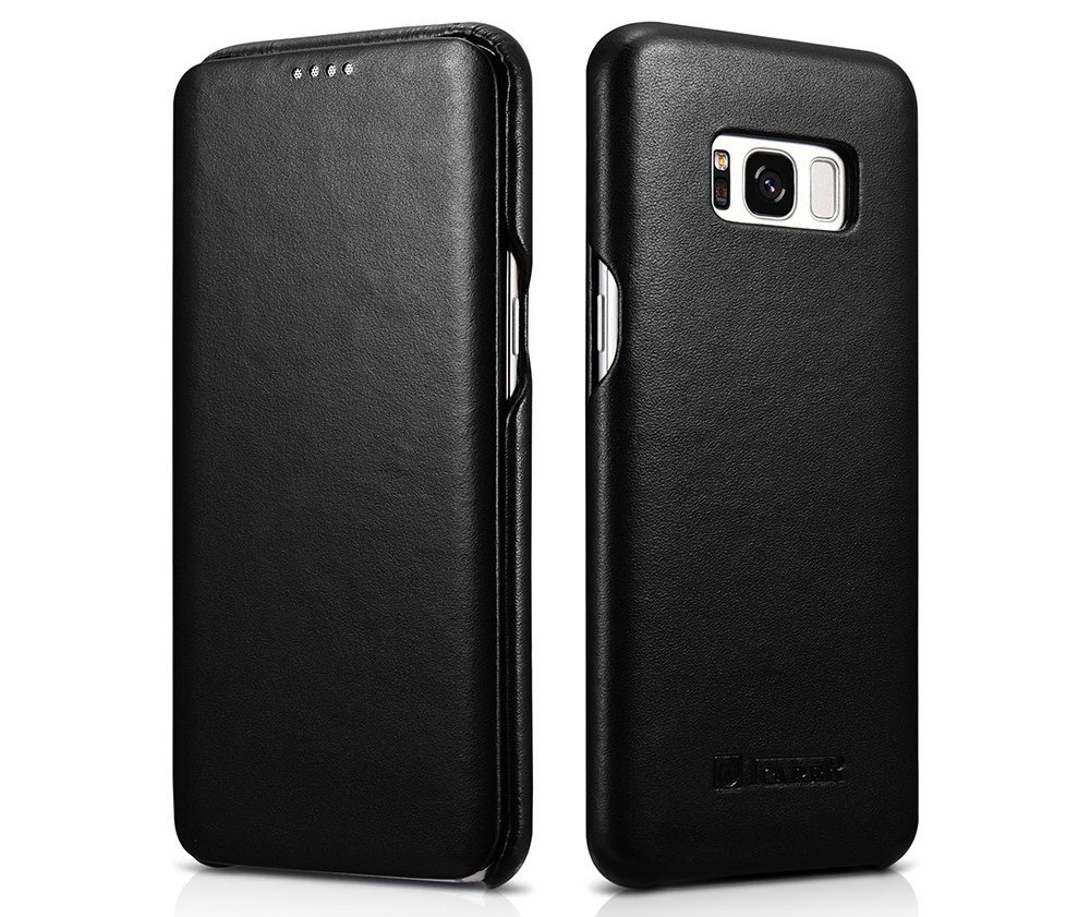 Husa din piele naturala, tip carte, Samsung Galaxy S8 - iCarer Luxury, Negru