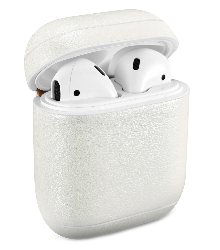Carcasa / husa protectoare din piele naturala pentru AirPods 1 / AirPods 2 - iCarer Luxury Shining Leather, Alb