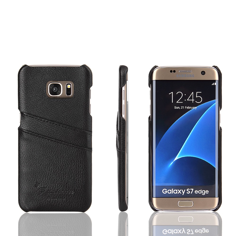 Husa slim din piele, tip back cover, cu buzunarase, Samsung Galaxy S7 Edge - CaseMe, Negru