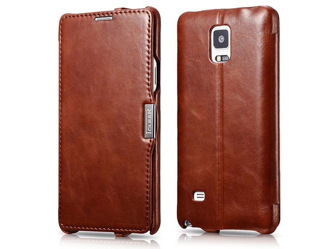 Husa din piele naturala, tip carte, Samsung Galaxy Note 4 - iCARER Vintage, Maro coniac
