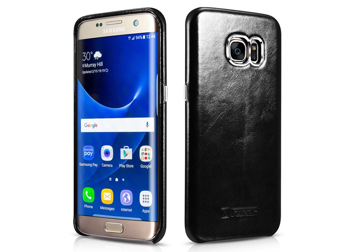 Husa din piele naturala, tip back cover, Samsung Galaxy S7 Edge - iCarer Transformers, Negru