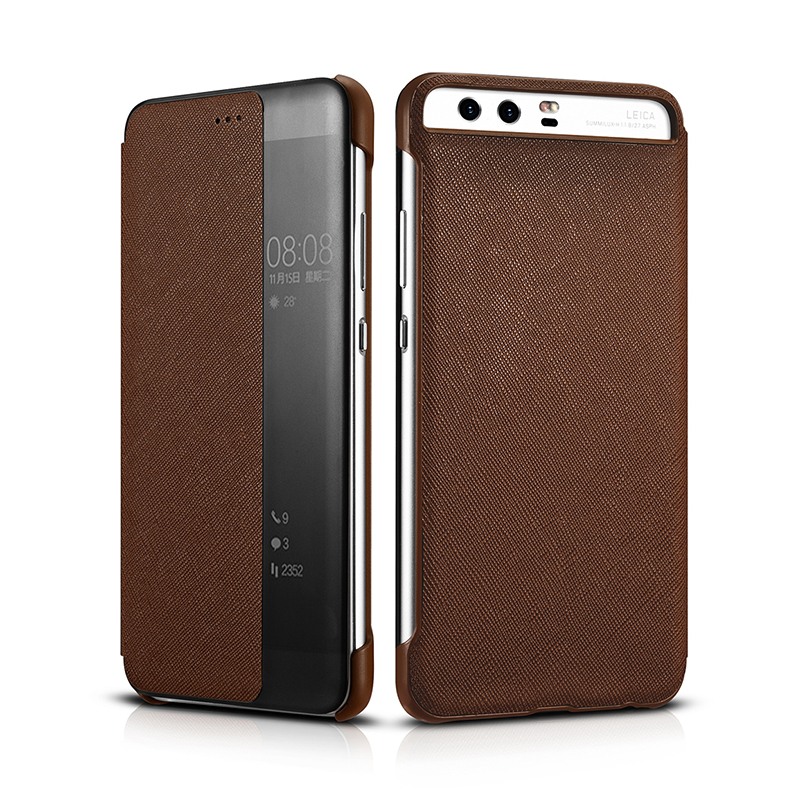 Husa slim piele cross pattern, smart cover, Huawei P10 - Xoomz by iCarer, Maro