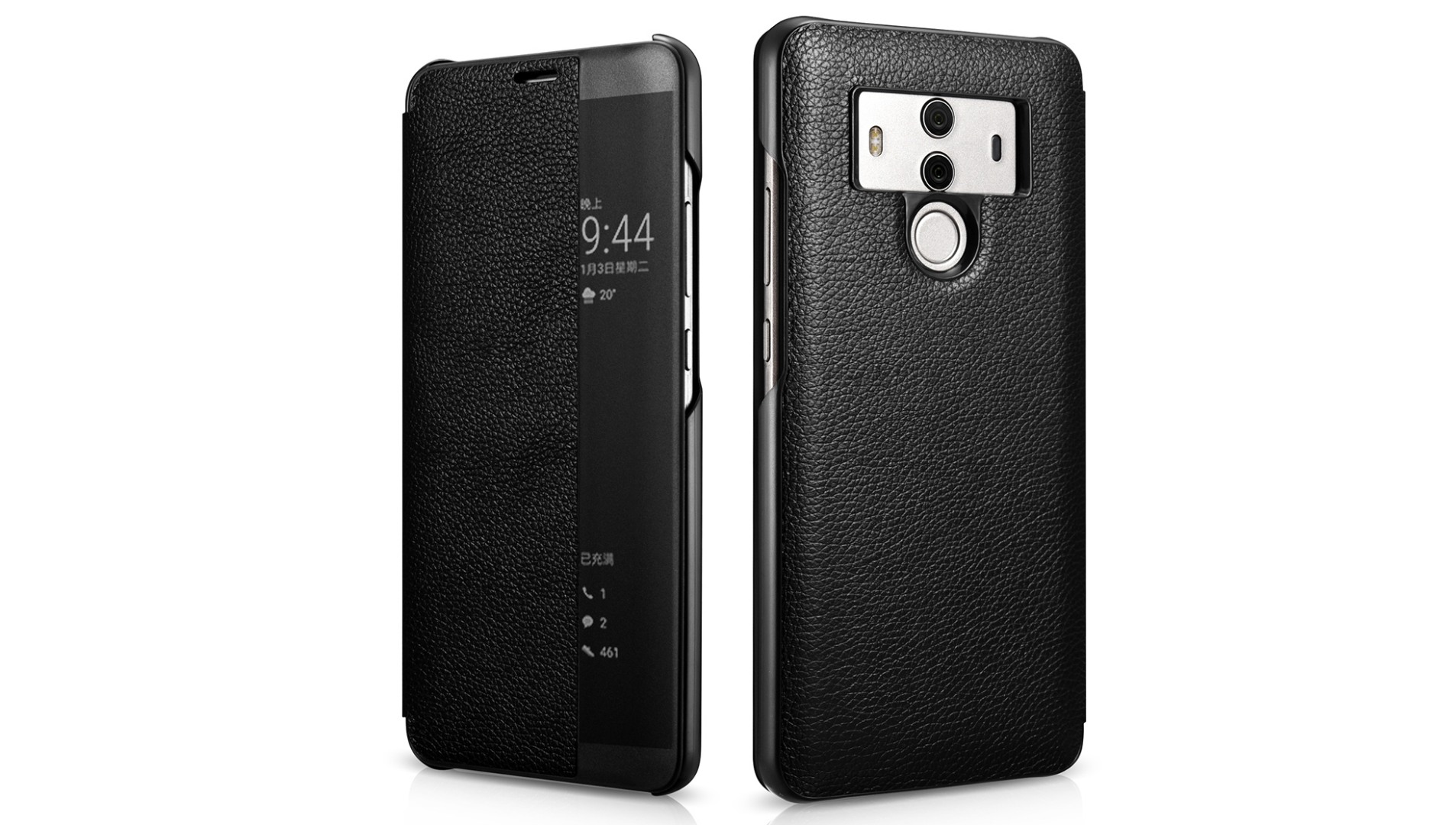 Husa slim piele naturala, smart cover, Huawei Mate 10 Pro, Xoomz by iCarer Litchi Smart, Negru