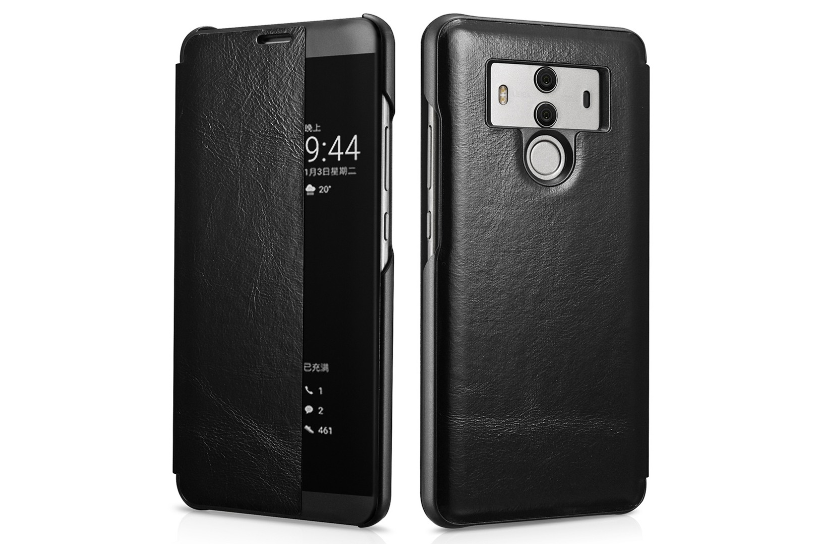 Husa slim piele naturala, smart cover cu fereastra, Huawei Mate 10 Pro - Xoomz by iCarer Smart Vintage, Negru
