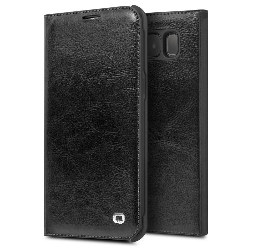 Husa din piele naturala fina, tip carte, cu buzunar card, Samsung Galaxy S8 Plus - Qialino Classic Wallet, Negru