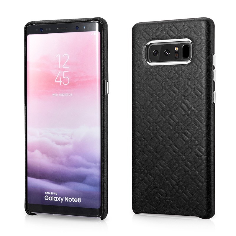 Husa din piele naturala, tip back cover, Samsung Galaxy Note 8 - iCarer Check Luxury, Negru