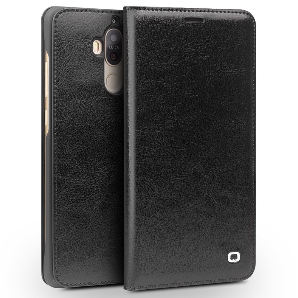 Husa din piele fina naturala, tip carte, cu buzunar card, Huawei Mate 9 - Qialino Classic Wallet, Negru