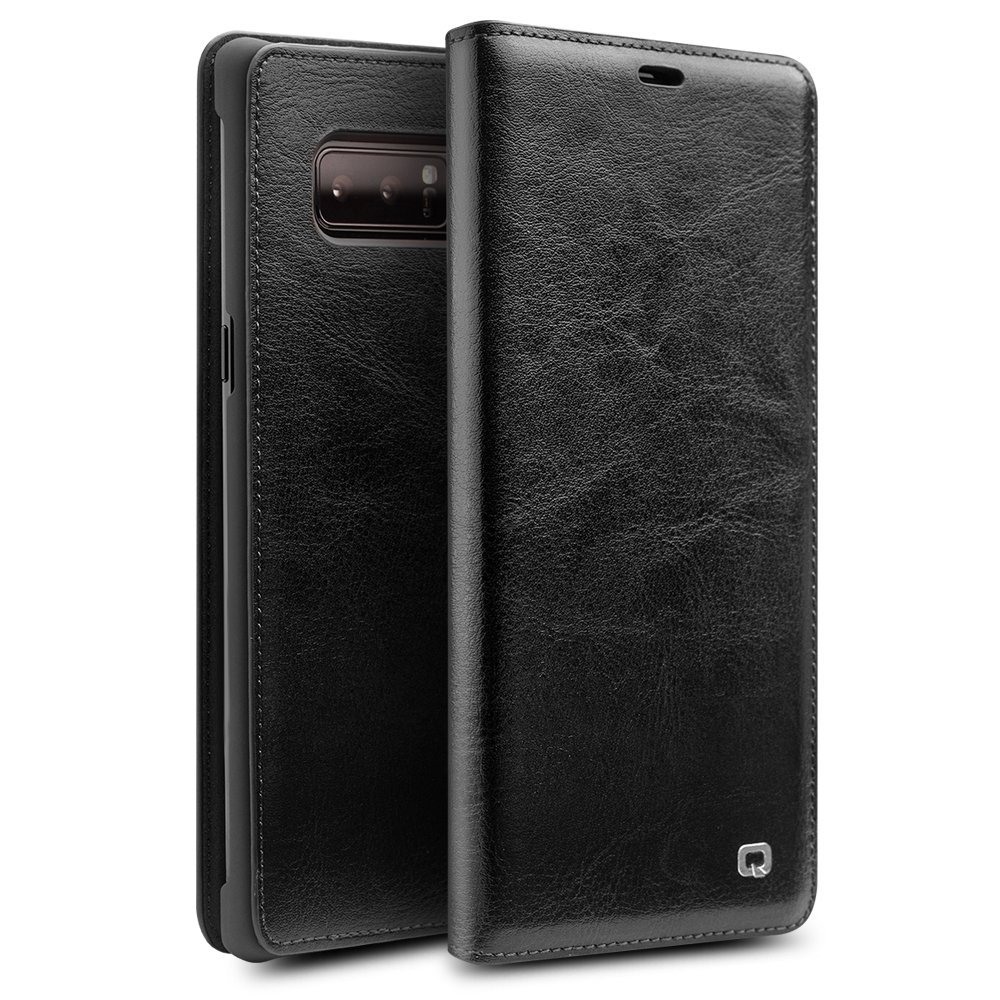 Husa slim din piele fina tip carte, cu buzunar card, Samsung Galaxy Note 8 - Qialino, Negru