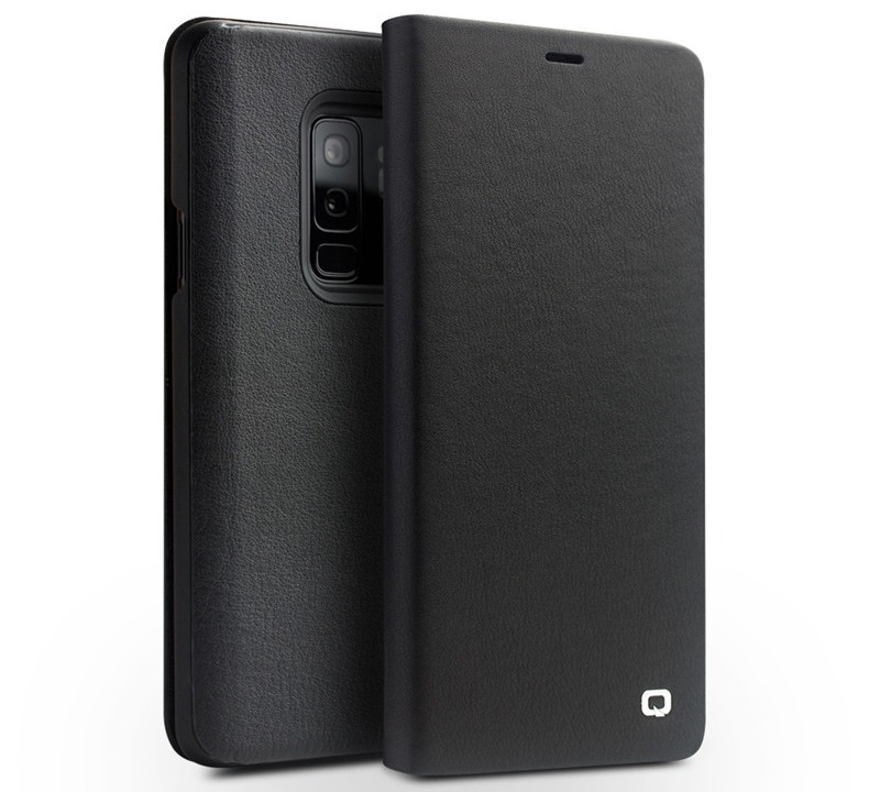 Husa din piele moale naturala, functie stand, Samsung Galaxy S9 Plus - Qialino, Negru