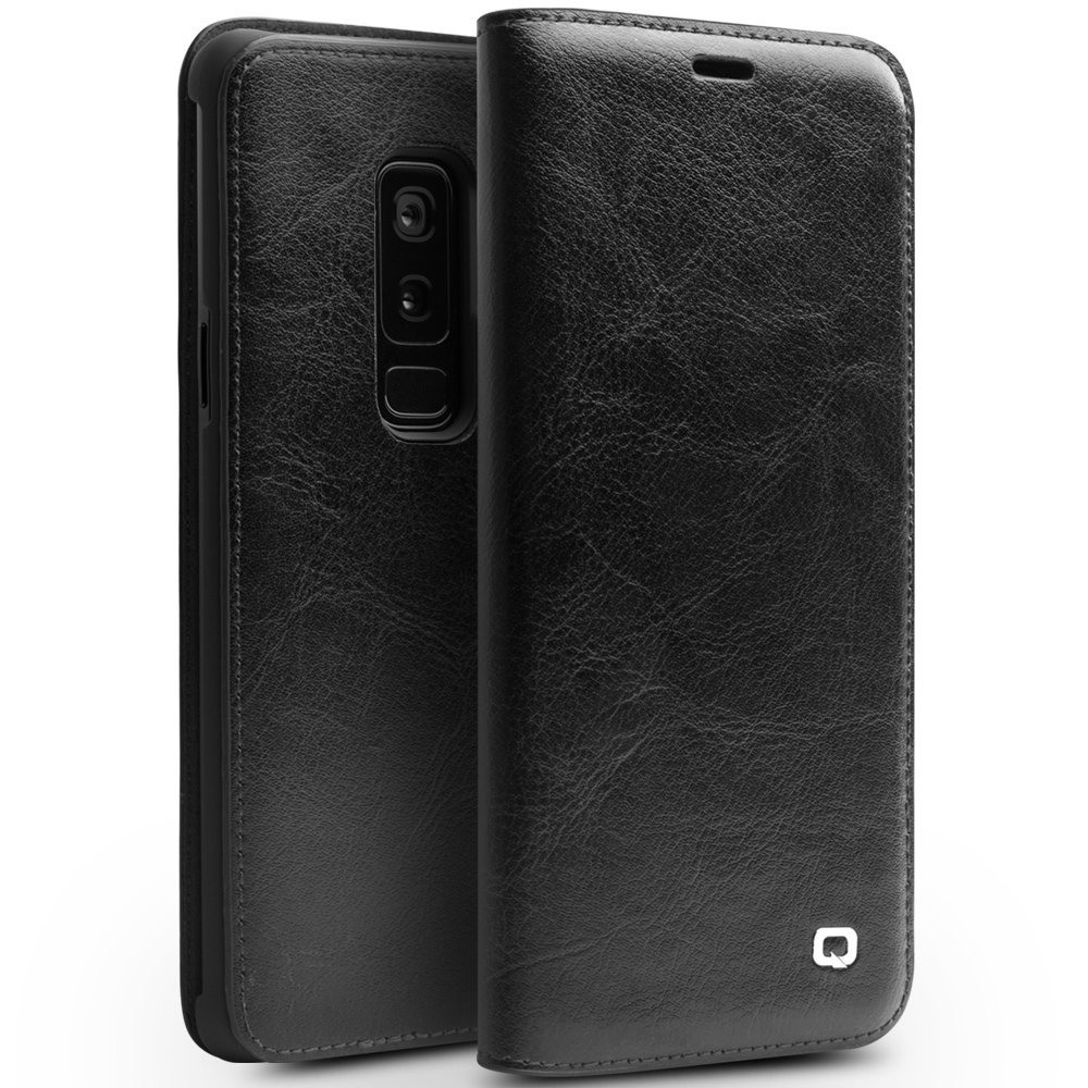 Husa din piele fina naturala tip carte, cu buzunar card, Samsung Galaxy S9 Plus - Qialino Classic Wallet, Negru