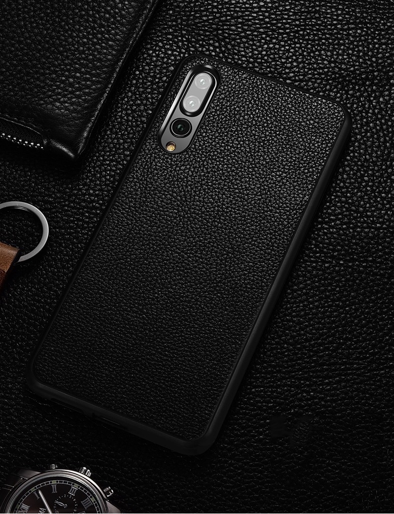 Husa slim din piele naturala, back cover, Huawei P20 Pro - Xoomz by iCarer, Negru