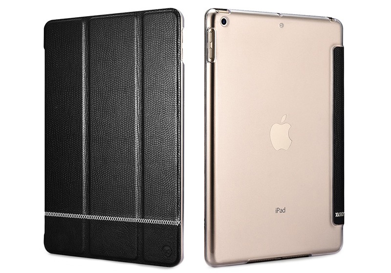 Husa slim cu spate transparent, smart cover, functie stand, iPad 9.7 (iPad 6 / iPad 5) - Xoomz by iCarer Shining, Negru