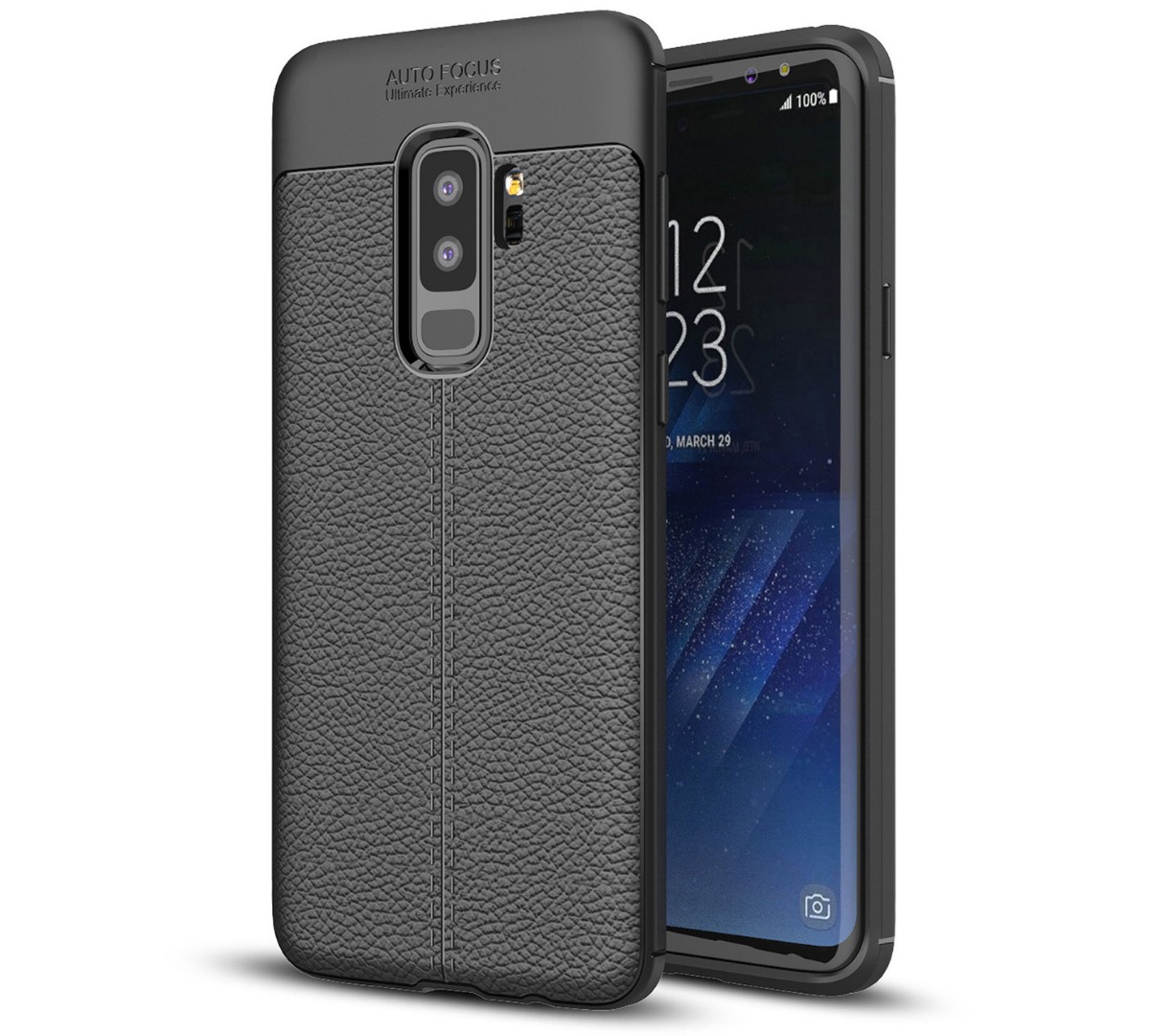 Husa silicon + TPU cu model piele, back cover, Samsung Galaxy S9 Plus - CaseME, Negru