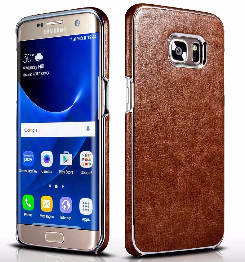 Husa piele, cu ornamente, tip back cover, Samsung Galaxy S7 Edge - Xoomz Platinum, Maro coniac