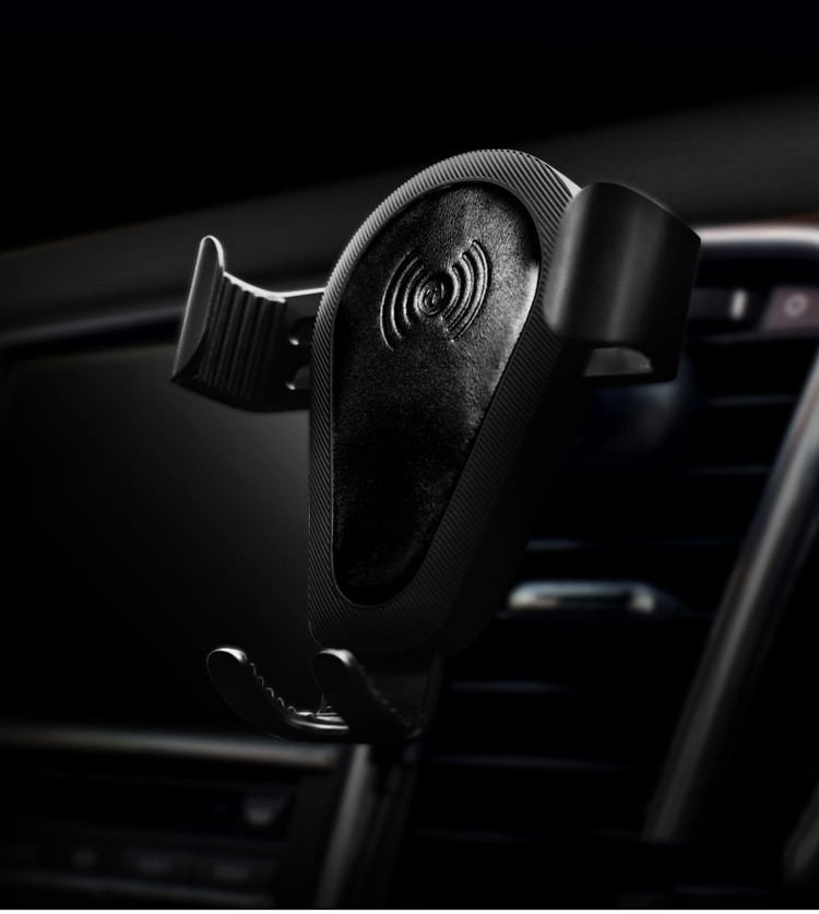 Incarcator auto wireless cu piele naturala, cablu Micro USB inclus - iCarer Vintage, Negru