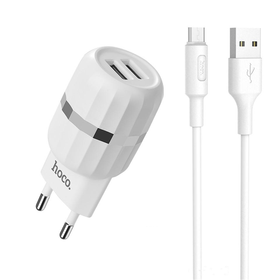 Incarcator retea (priza) cu doua porturi USB, cablu Type-C, incarcare rapida - Hoco, Alb