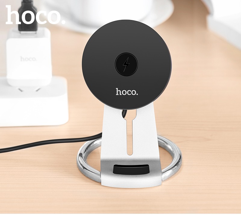 Incarcator wireless 2 in 1, functie stand, incarcare rapida - Hoco, Argintiu