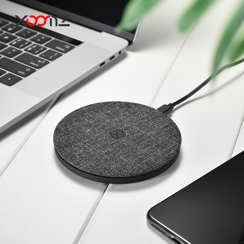Incarcator rapid wireless, pad textil, cu cablu Type C detasabil, Xoomz by iCarer Fabric, Negru
