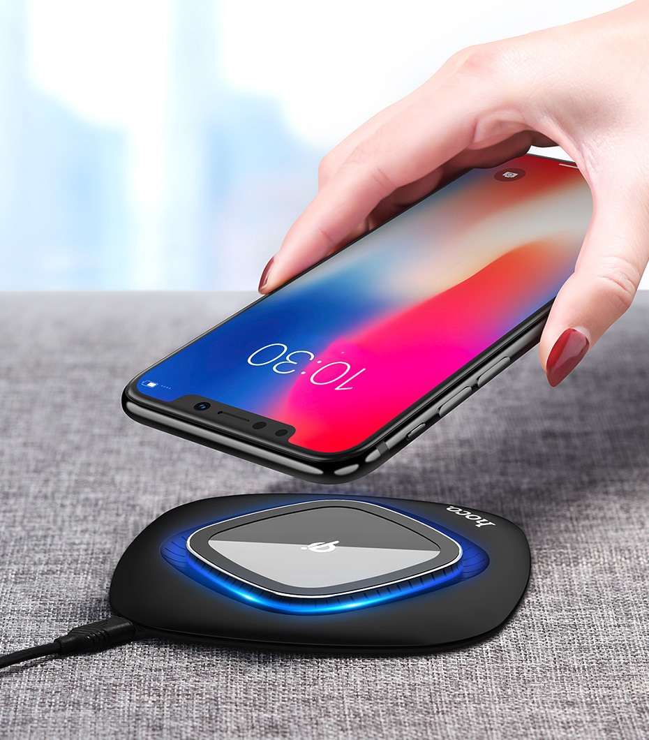 Incarcator wireless slim, indicator led, incarcare rapida - Hoco, Negru