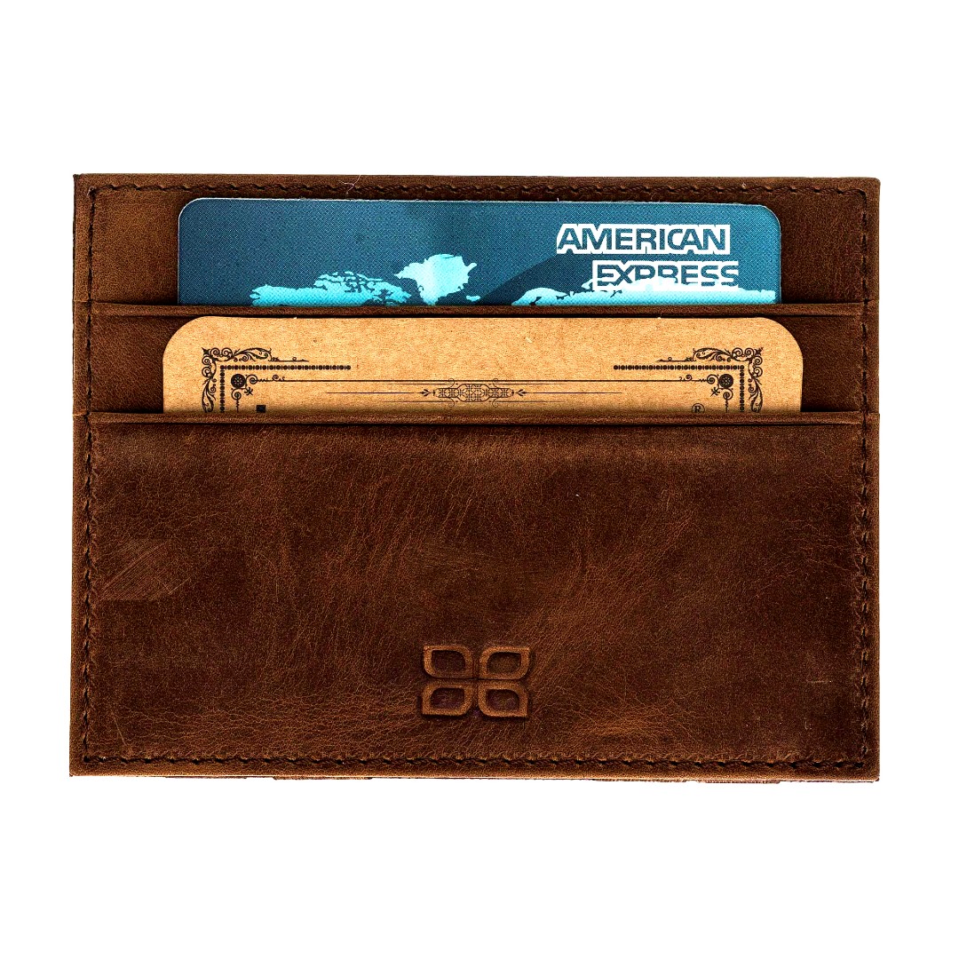 Portofel slim din piele naturala premium, suport carduri, bancnote - Bouletta, Antique brown