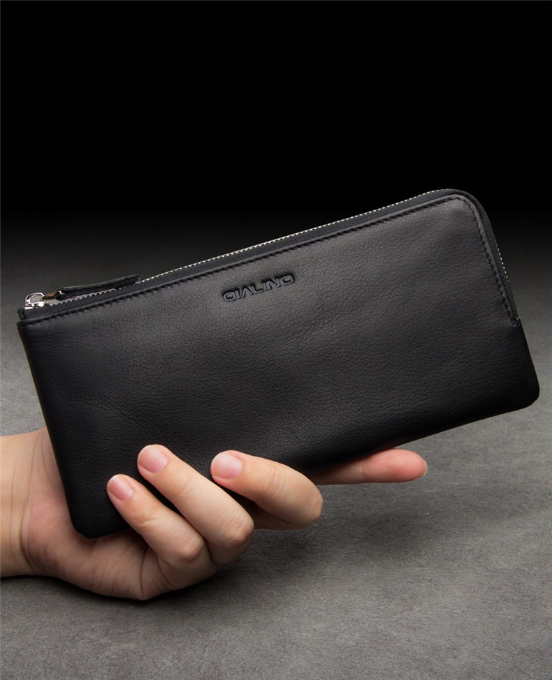 suspend abstract Canada Portofel / Husa universala din piele naturala pentru telefoane pana 175mm -  Qialino Zip Wallet, Negru