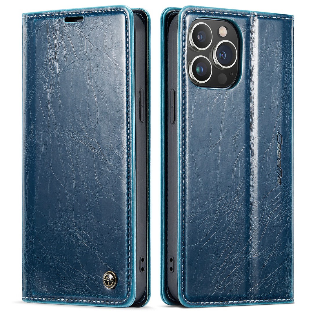 Husa slim piele fina, tip portofel, stand, inchidere magnetica, suport moale TPU, iPhone 13 Pro Max - CaseMe, Albastru