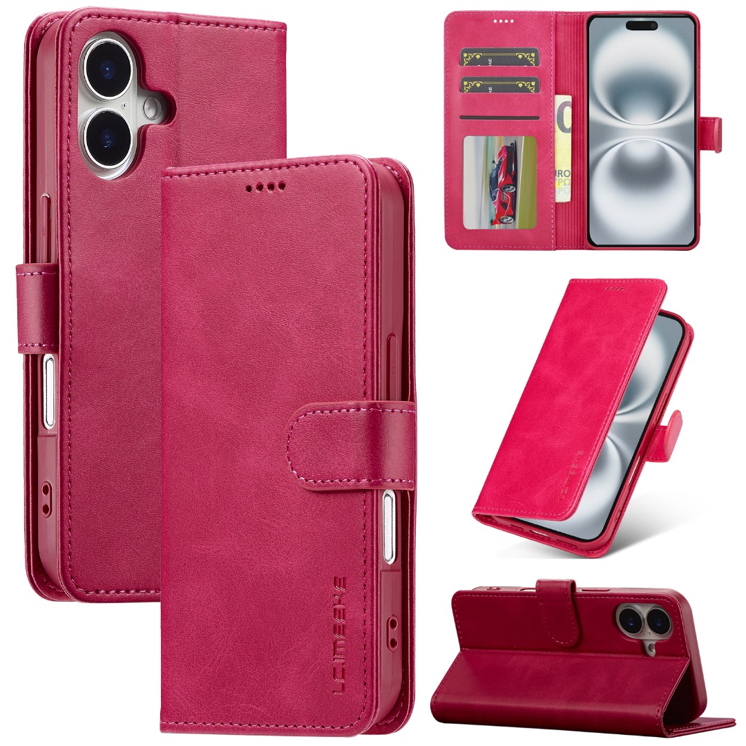 Husa piele, tip portofel, inchidere magnetica, stand, suport moale la culoarea husei, iPhone 17 - CaseMe, Roz