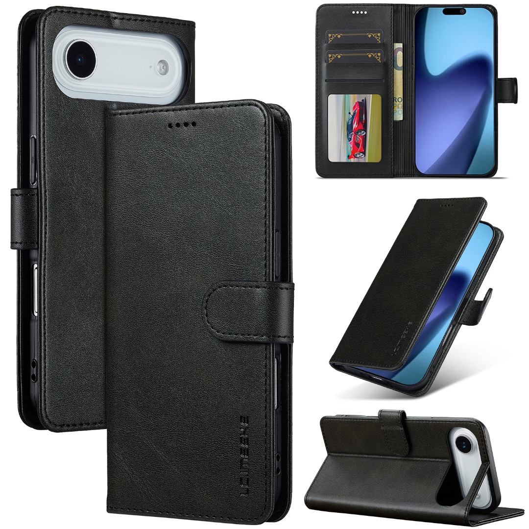 Husa piele, tip portofel, inchidere magnetica, stand, suport moale la culoarea husei, iPhone Air - CaseMe, Negru