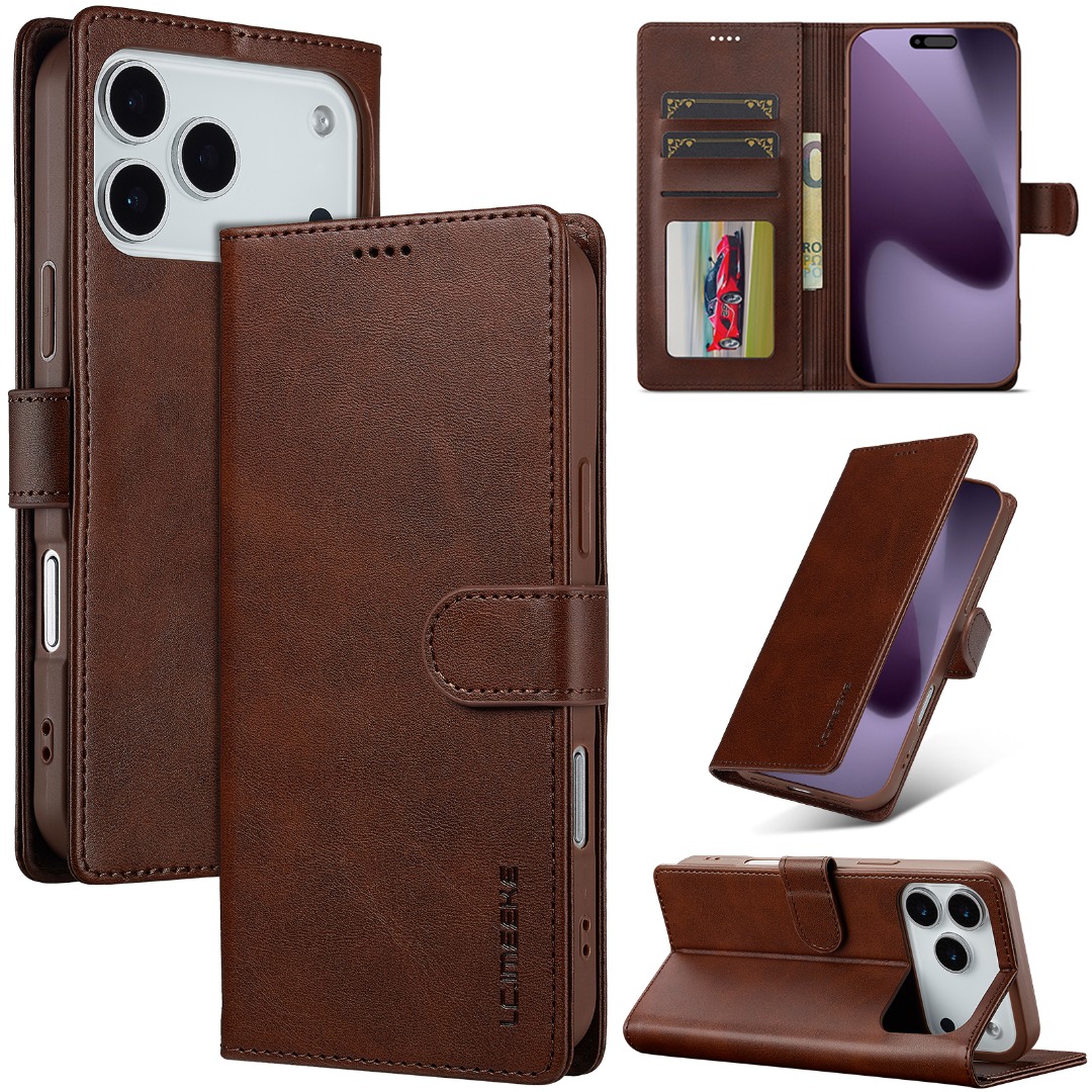 Husa piele, tip portofel, inchidere magnetica, stand, suport moale la culoarea husei, iPhone 17 Pro - CaseMe, Maro coffee