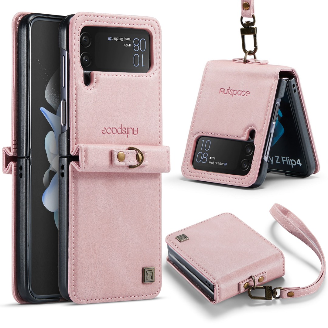Husa piele textura moale, tip carcasa, protectie completa, curelusa mana detasabila, Samsung Galaxy Z Flip4, CaseMe Retro, Roz
