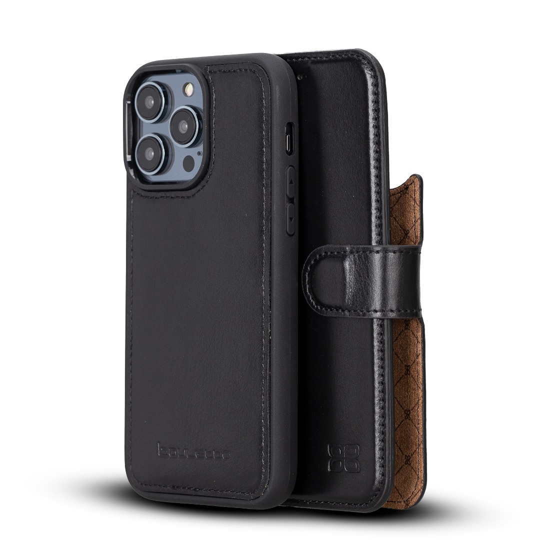 Husa piele naturala 2 in 1, cu MagSafe, tip portofel + back cover, iPhone 14 Pro Max - Bouletta Magic Wallet, Rustic black