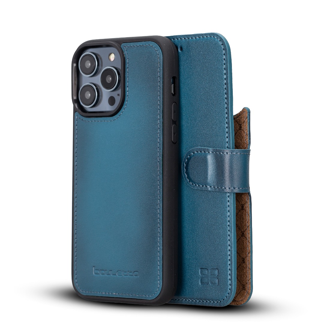 Husa piele naturala 2 in 1, cu MagSafe, tip portofel + back cover, iPhone 14 Pro Max - Bouletta Magic Wallet, Burnished blue