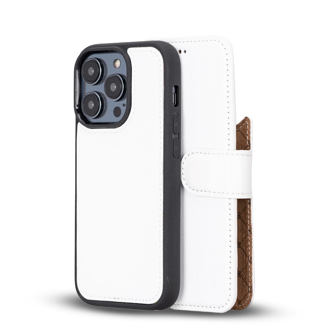 Husa piele naturala 2 in 1, cu MagSafe, tip portofel + back cover, iPhone 14 Pro Max - Bouletta Magic Wallet, White