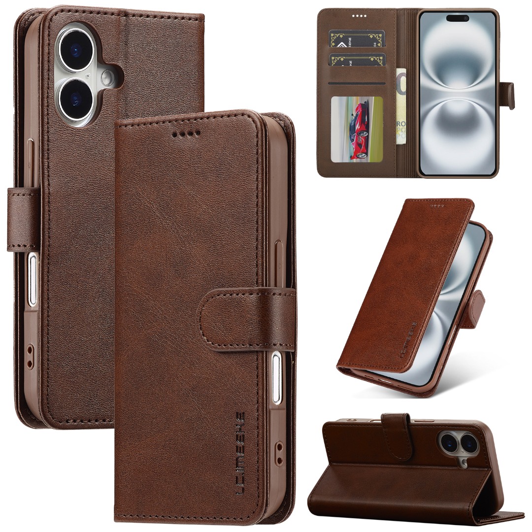 Husa piele, tip portofel, inchidere magnetica, stand, suport moale la culoarea husei, iPhone 17 - CaseMe, Maro coffee