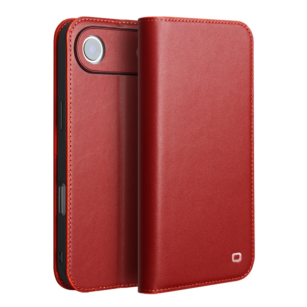 Husa din piele naturala pentru iPhone Air - tip carte, cu buzunare carduri si bani, stand video, textura mata si neteda, Qialino Business Wallet, Rosu - Merlot red