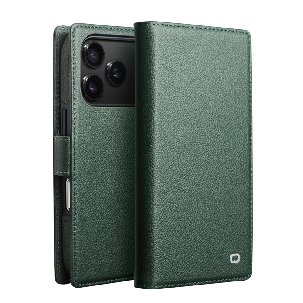 Husa polivalenta pentru iPhone 17 Pro din piele naturala de bovina, carcasa detasabila magnetic si portofel integrat, compatibil MagSafe si suporturi auto magnetice, inchidere magnetica discreta, Qialino, Verde - Forest Green