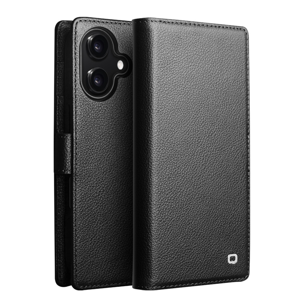 Husa polivalenta pentru iPhone 17 din piele naturala de bovina, carcasa detasabila magnetic si portofel integrat, compatibil MagSafe si suporturi auto magnetice, inchidere magnetica discreta, Qialino, Negru - Heritage Black