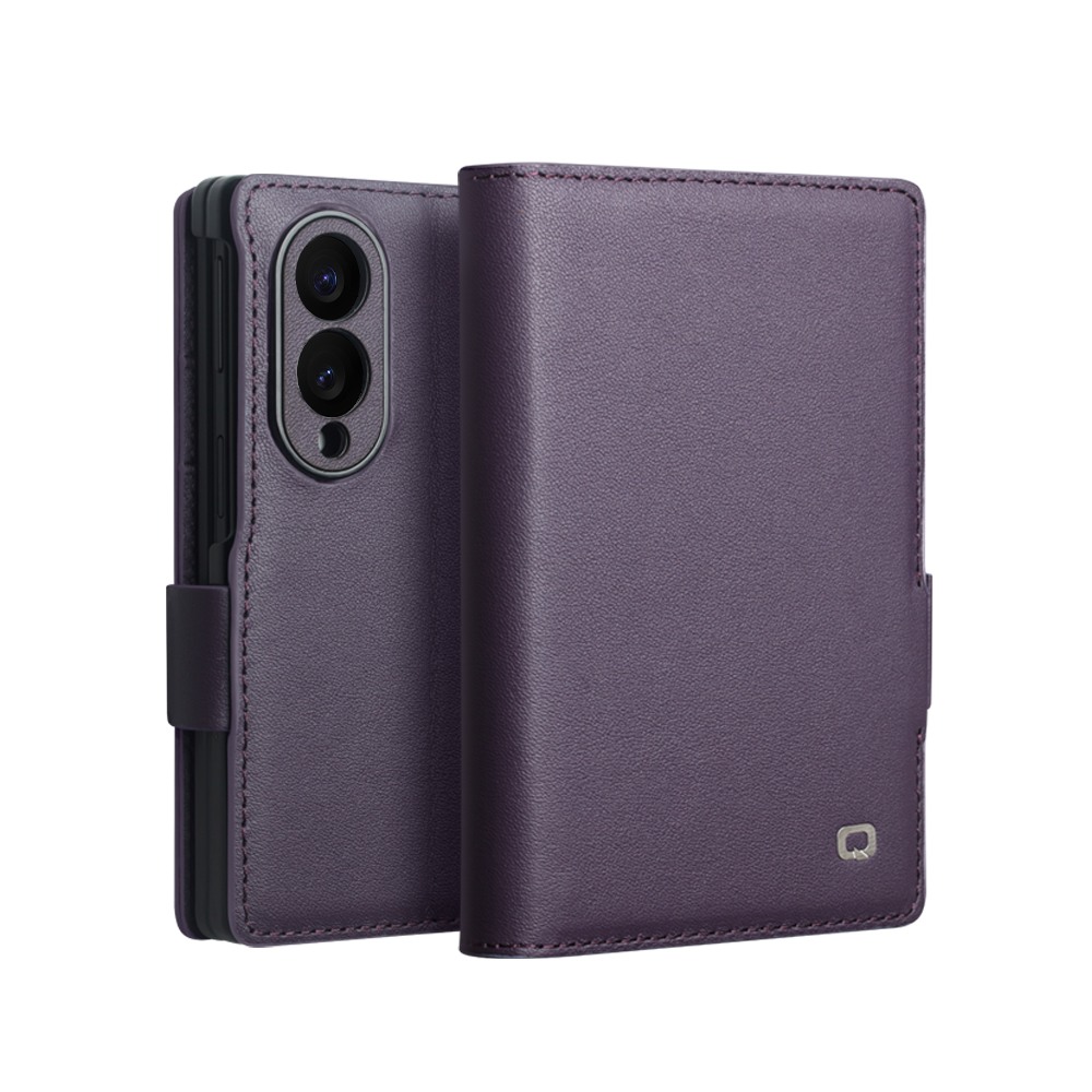 Husa din piele naturala pentru Samsung Galaxy Z Fold8  - tip carte, cu buzunare carduri si bani, stand video, textura mata si neteda, inchidere magnetica discreta, Qialino Business Wallet, Mov - Dusty Purple