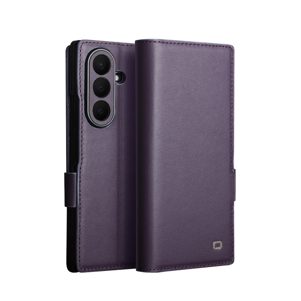 Husa din piele naturala pentru Samsung Galaxy Z Fold8 Ultra - tip carte, cu buzunare carduri si bani, stand video, textura mata si neteda, inchidere magnetica discreta, Qialino Business Wallet, Mov - Dusty Purple