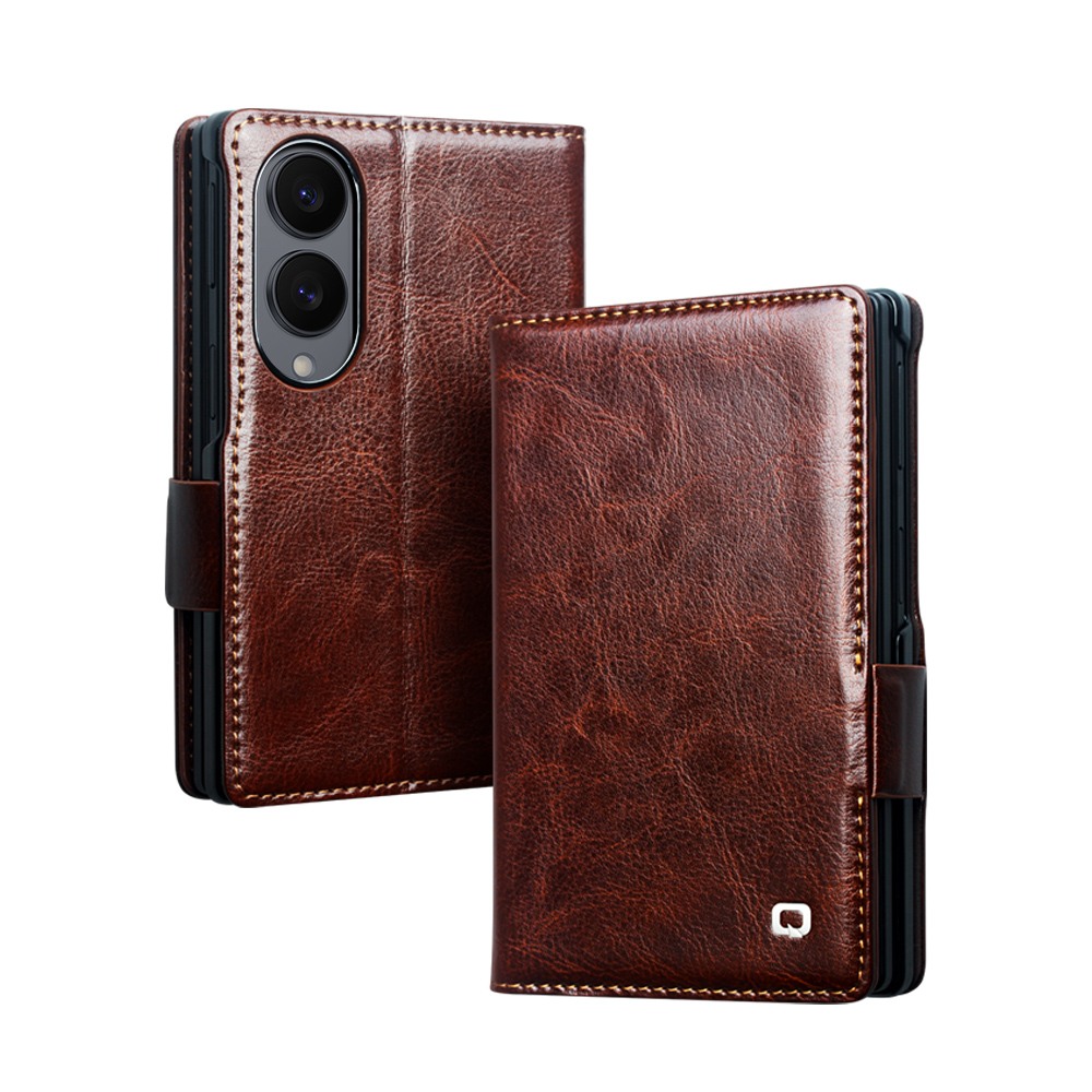 Husa pentru Samsung Galaxy Z Fold8 din piele fina naturala, tip carte, inchidere sigura magnetica, cu buzunare carduri si bani, stand video, rama moale carcasa, protectie camera prin rama inaltata - Qialino Magnetic Classic Wallet, Maro - Espresso Brown