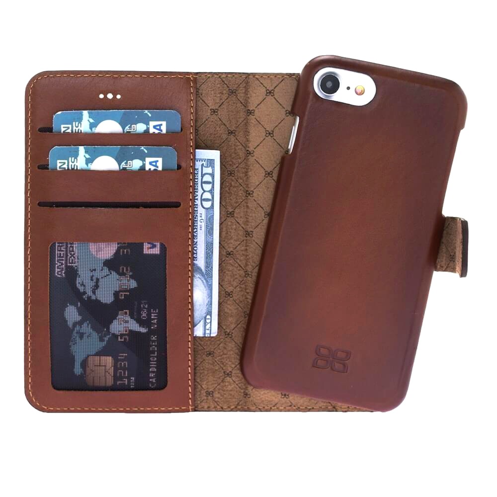 Husa piele naturala 2in1, portofel, back cover full piele, iPhone SE 3 (2022), SE 2 (2020), iPhone 8, 7 - Bouletta F360 Magic Wallet, Burnished tan