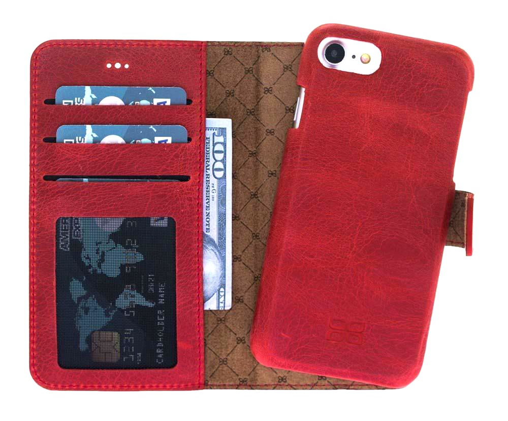 Husa piele naturala 2in1, portofel, back cover full piele, iPhone SE 3 (2022), SE 2 (2020), iPhone 8, 7 - Bouletta F360 Magic Wallet, Rome red