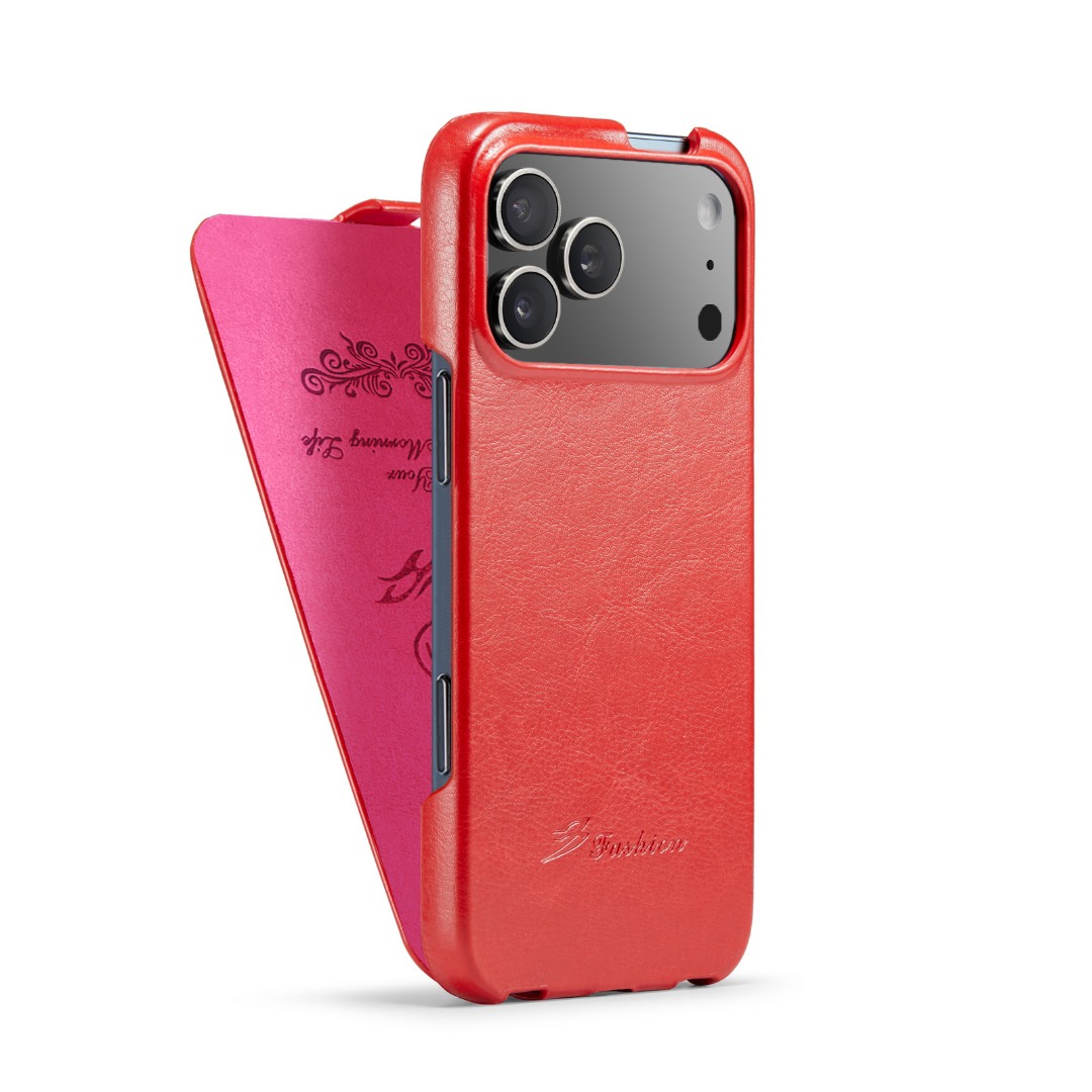 Husa piele fina, tip flip cover vertical, iPhone 17 Pro - CaseMe, Rosu