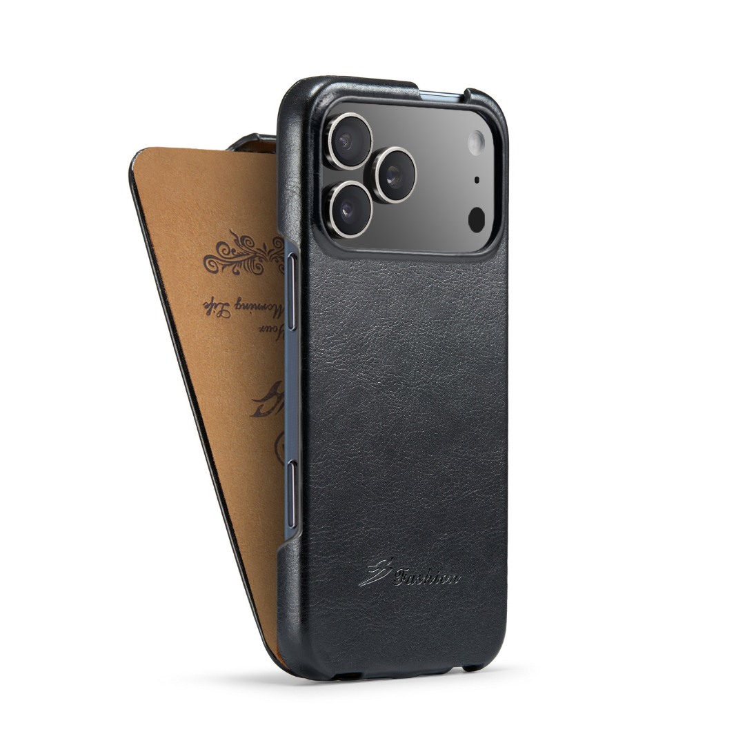 Husa piele fina, tip flip cover vertical, iPhone 17 Pro - CaseMe, Negru