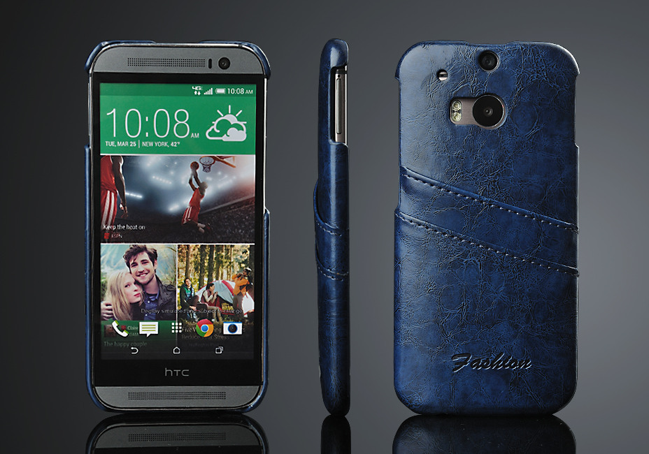 Husa slim piele cu textura vintage, tip back cover, HTC One M8 / M8s - CaseMe, Albastru