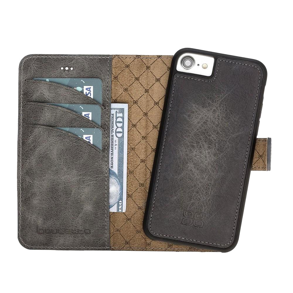 Husa piele naturala 2in1, portofel, back cover, iPhone SE 3 (2022), SE 2 (2020), iPhone 8, 7 - Bouletta Magic Wallet, Tiana grey
