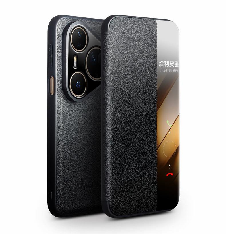 Husa pentru Huawei Pura 80 Ultra – Qialino Smart Luxury, piele naturala, slim smart cover, eleganta, culoare Negru - Noir Classic