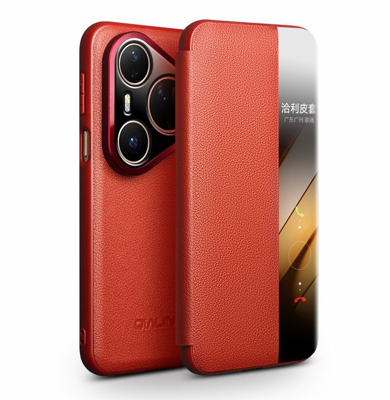 Husa pentru Huawei Pura 80 Ultra – Qialino Smart Luxury, piele naturala, slim smart cover, eleganta, culoare Rosu - Ruby Red