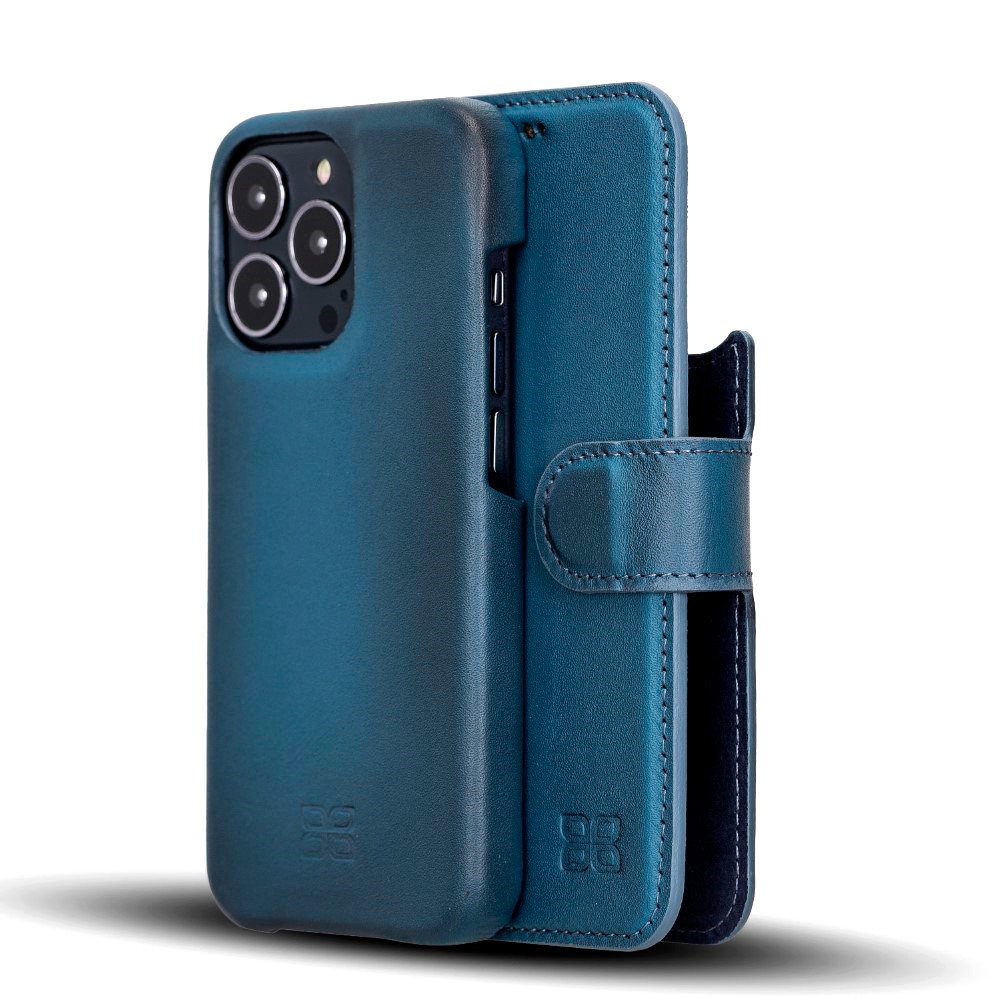 Husa piele naturala 2in1, portofel, back cover full piele, cu MagSafe, iPhone 13 Pro - Bouletta F360 Magic Wallet, Burnished blue