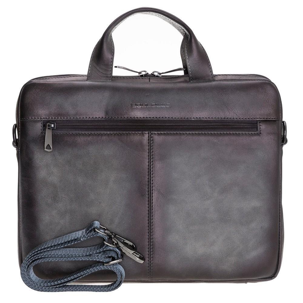 Geanta piele moale naturala premium, cu manere si bareta de umar, dimensiuni pana la 14 inch  - Bouletta Apollo, Tiana grey